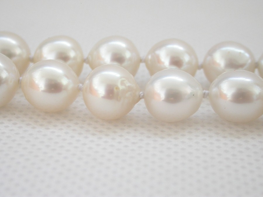 AAA natural 17" 11mm baroque white south sea pearls necklace 14KT gold c1441