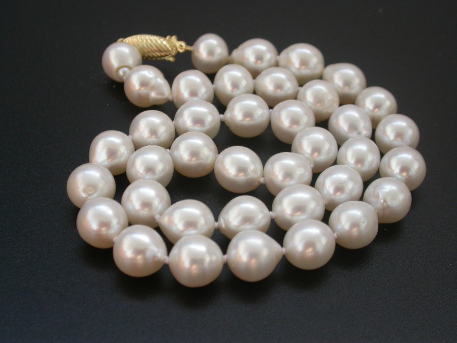 AAA natural 17" 11mm baroque white south sea pearls necklace 14KT gold c1441