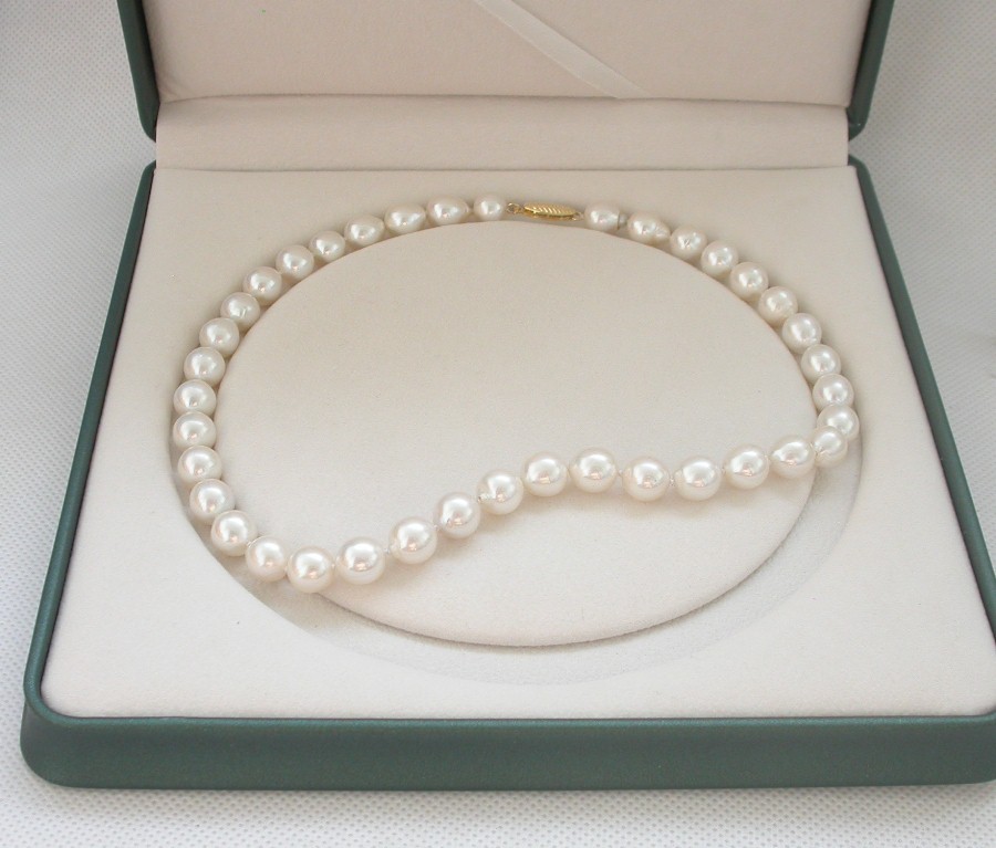 AAA natural 17" 11mm baroque white south sea pearls necklace 14KT gold c1441