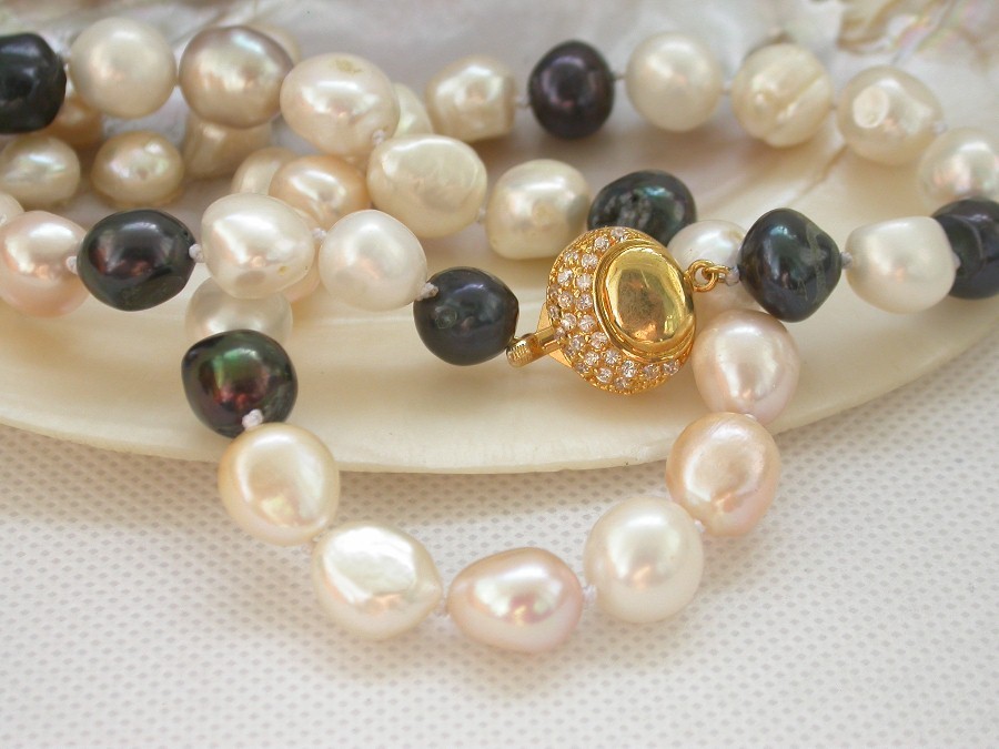 genuine 18" 13mm baroque Multicolor Freshwater pearls necklace filled gold clasp c1442