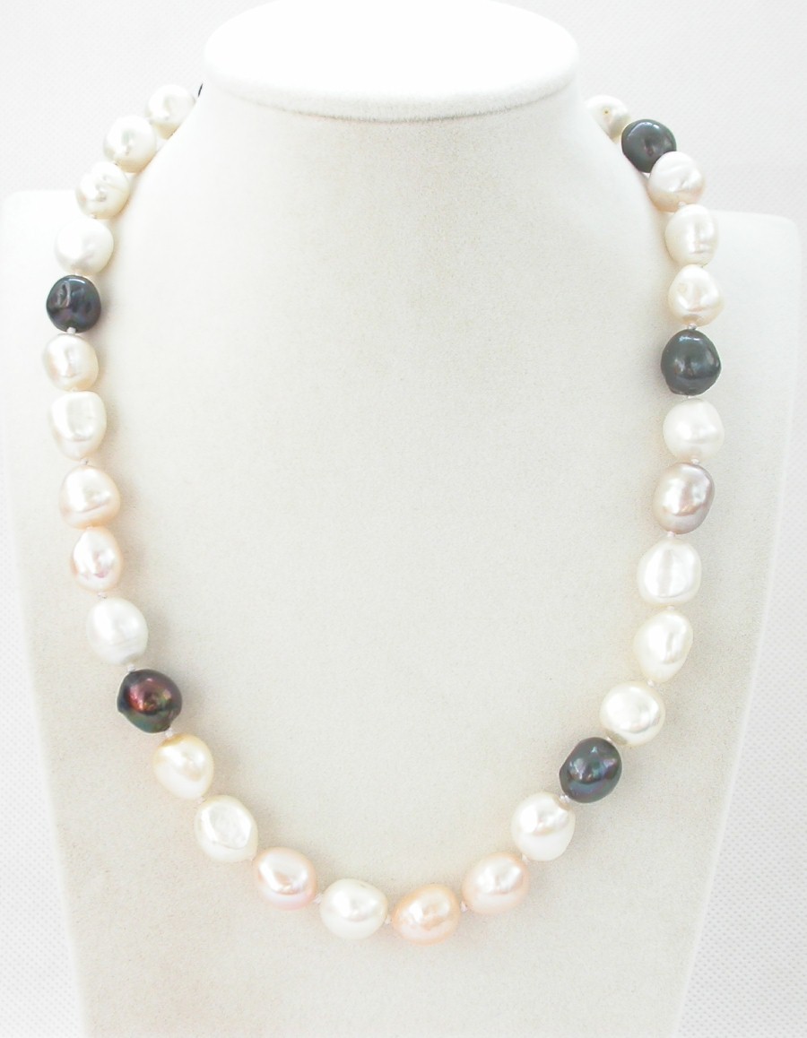 genuine 18" 13mm baroque Multicolor Freshwater pearls necklace filled gold clasp c1442