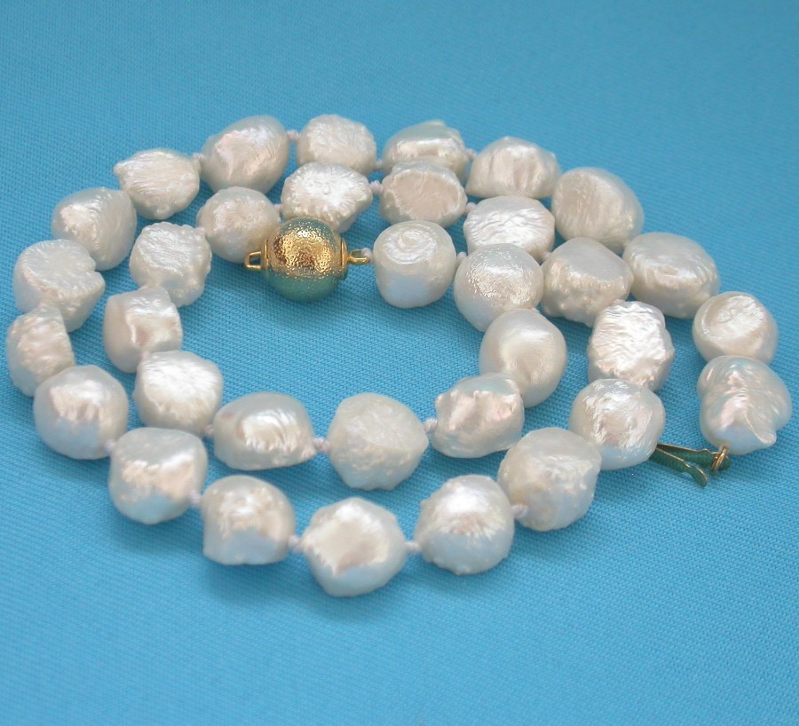 natural 17" 12mm stylish bleb Baroque white Reborn keshi pearls necklace c1455