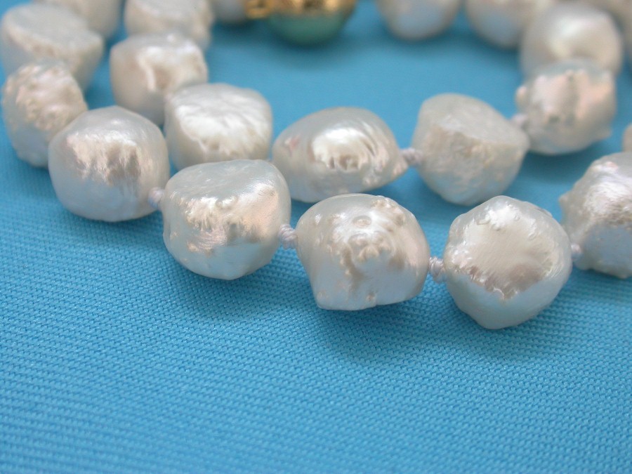 natural 17" 12mm stylish bleb Baroque white Reborn keshi pearls necklace c1455