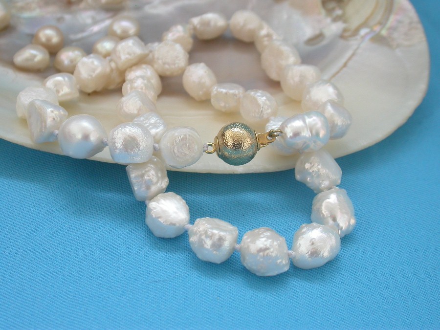 natural 17" 12mm stylish bleb Baroque white Reborn keshi pearls necklace c1455