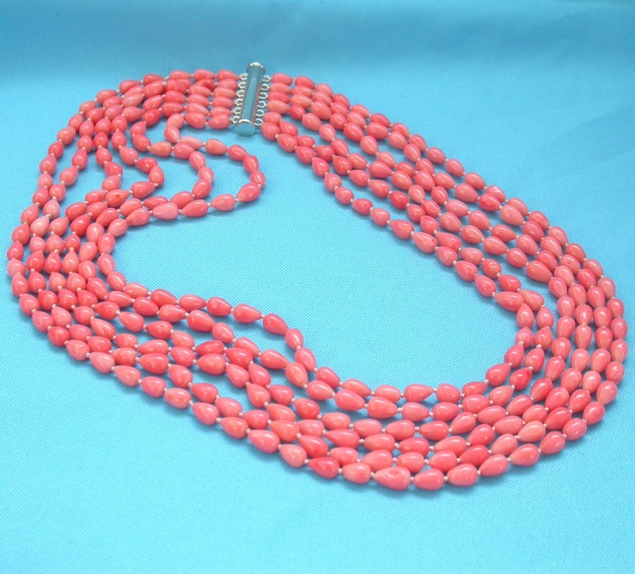 AAA natural 18"-23" 6row 8mm drip pink coral beads necklace magnet clasp c1463