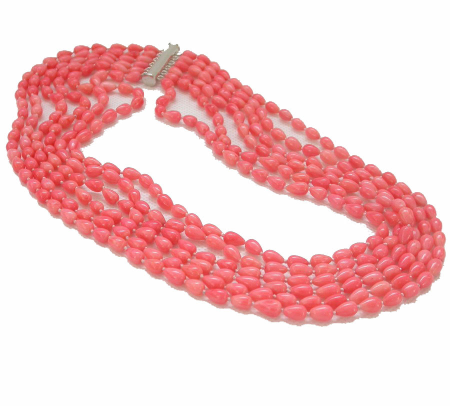 AAA natural 18"-23" 6row 8mm drip pink coral beads necklace magnet clasp c1463