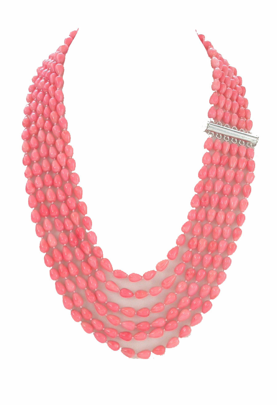 AAA natural 18"-23" 6row 8mm drip pink coral beads necklace magnet clasp c1463