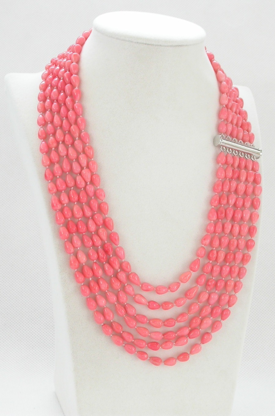 AAA natural 18"-23" 6row 8mm drip pink coral beads necklace magnet clasp c1463