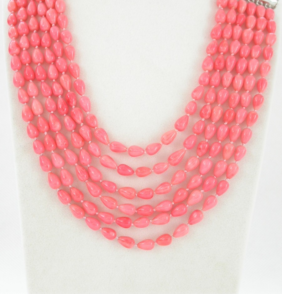 AAA natural 18"-23" 6row 8mm drip pink coral beads necklace magnet clasp c1463