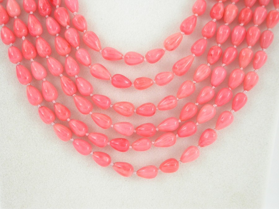 AAA natural 18"-23" 6row 8mm drip pink coral beads necklace magnet clasp c1463