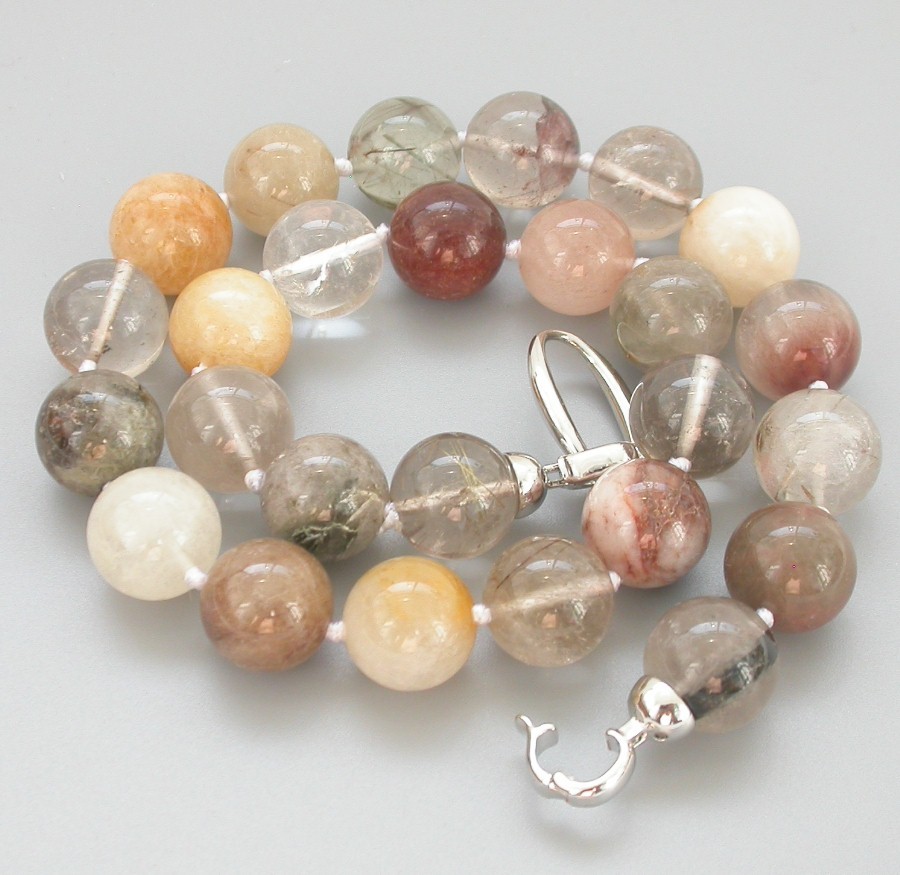 AAA natural 18" 14mm Multicolor round crystal Necklace 925sc c1513