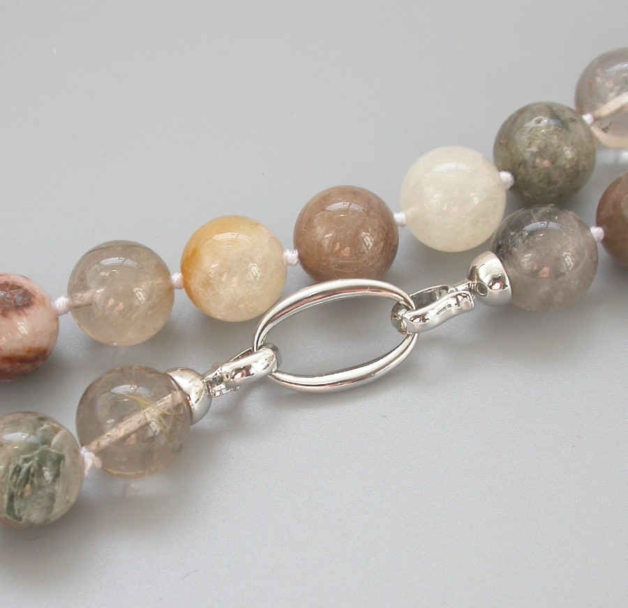 AAA natural 18" 14mm Multicolor round crystal Necklace 925sc c1513