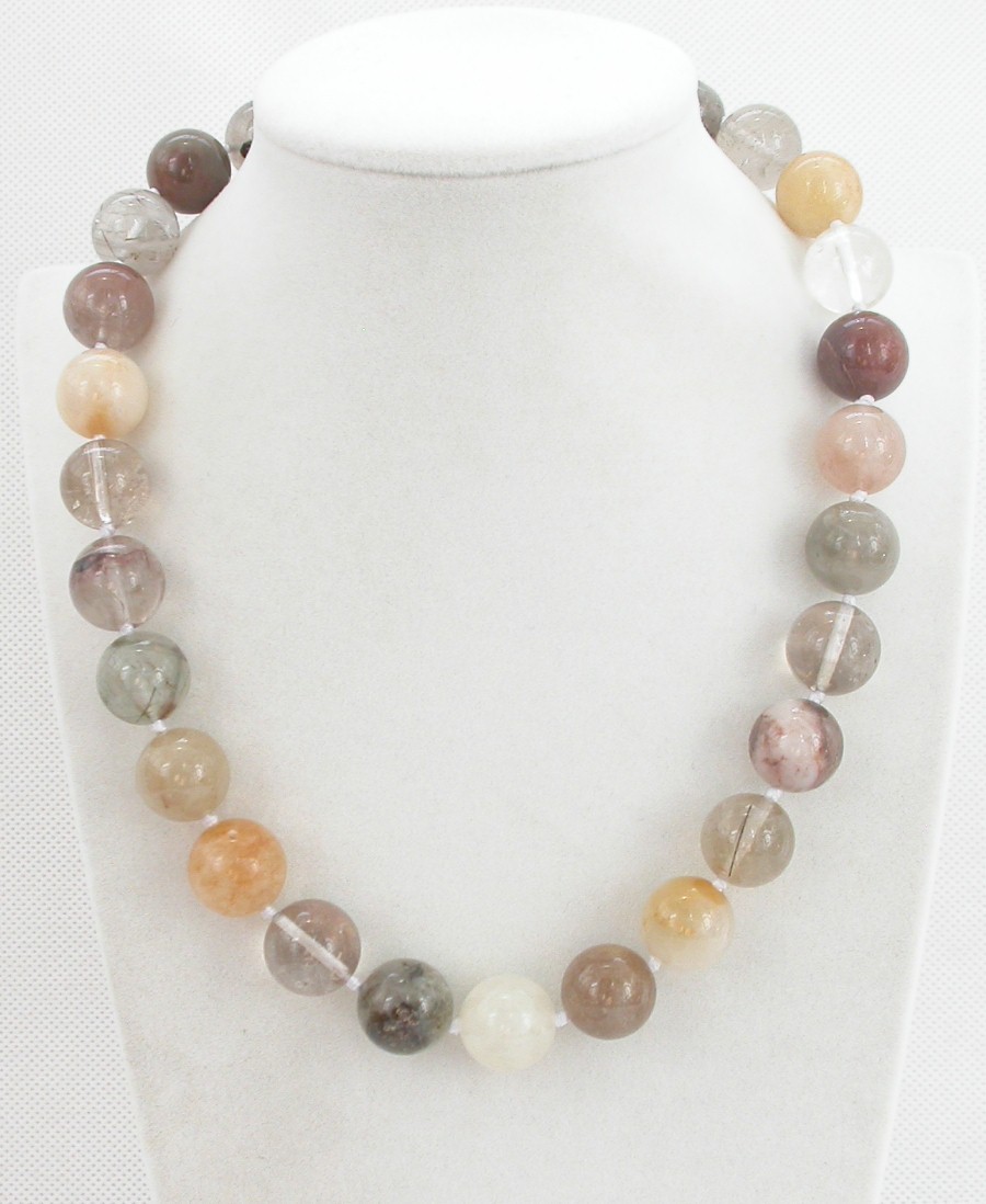 AAA natural 18" 14mm Multicolor round crystal Necklace 925sc c1513