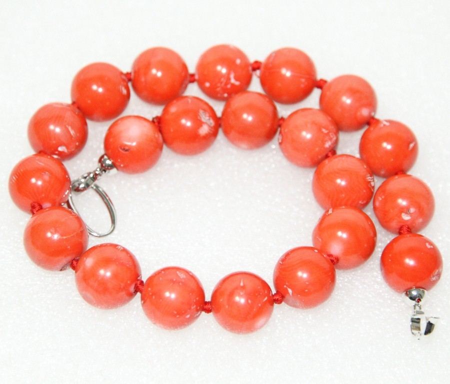 ONLY HUGE NATURAL 19" 20MM ROUND PINK CORAL BEADS NECKLACE 925SILVER CLASP c1521