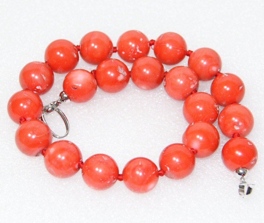 ONLY HUGE NATURAL 19" 20MM ROUND PINK CORAL BEADS NECKLACE 925SILVER CLASP c1521
