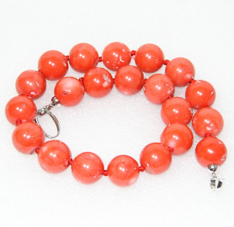 ONLY HUGE NATURAL 19" 20MM ROUND PINK CORAL BEADS NECKLACE 925SILVER CLASP c1521