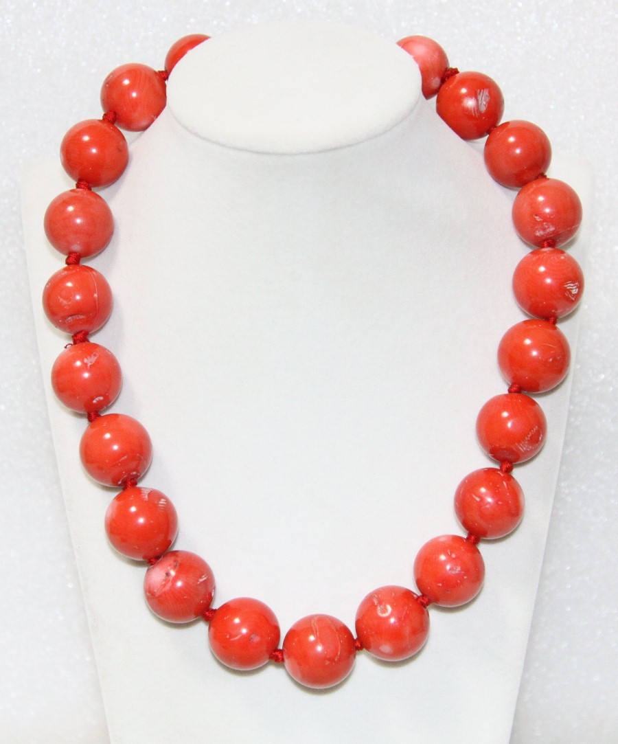 ONLY HUGE NATURAL 19" 20MM ROUND PINK CORAL BEADS NECKLACE 925SILVER CLASP c1521
