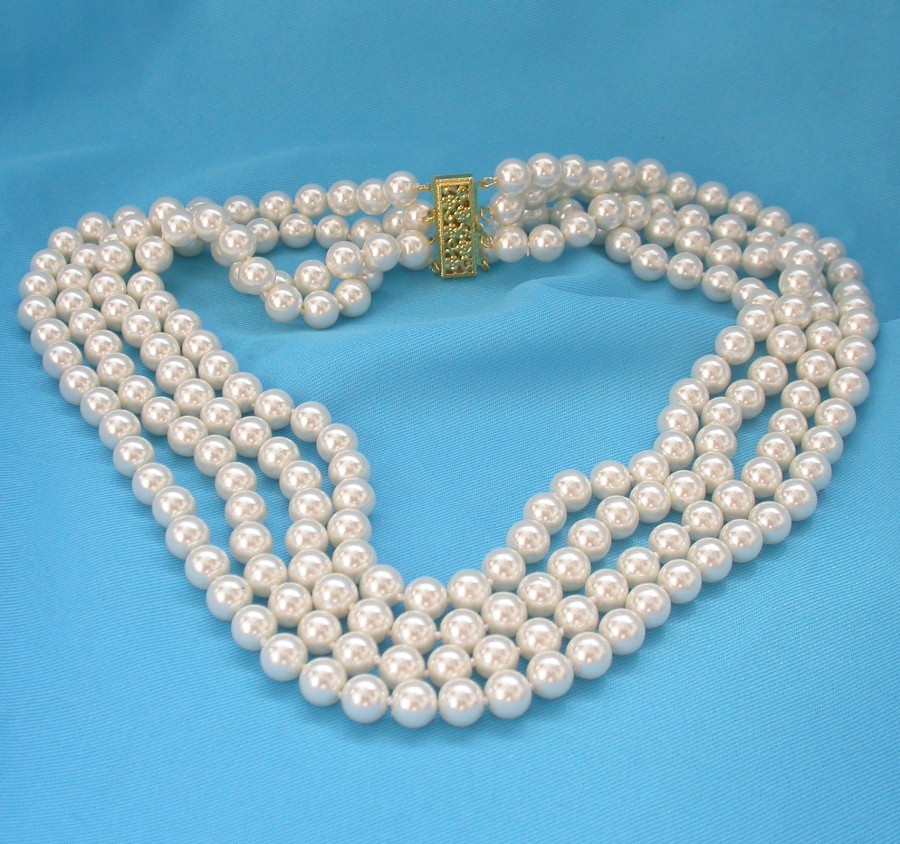 AAA 17" 4row 8mm 10mm round white south sea shell pearls necklace c1529