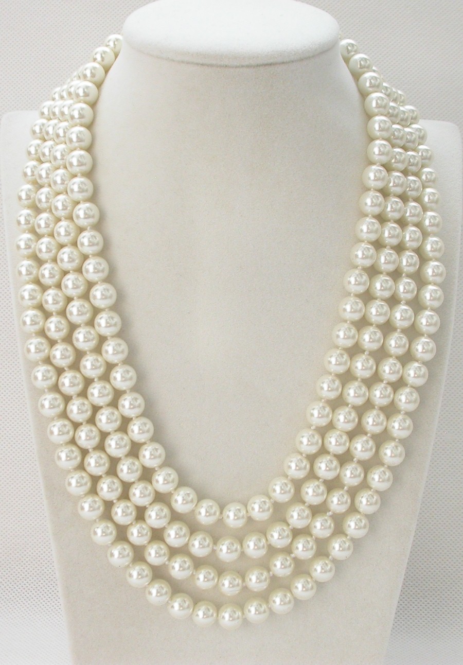 AAA 17" 4row 8mm 10mm round white south sea shell pearls necklace c1529