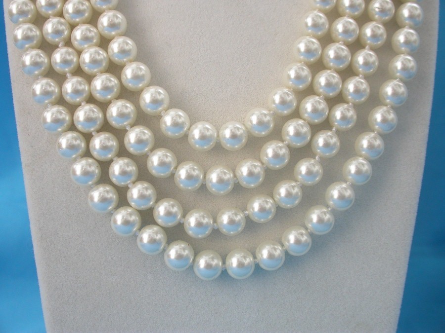 AAA 17" 4row 8mm 10mm round white south sea shell pearls necklace c1529