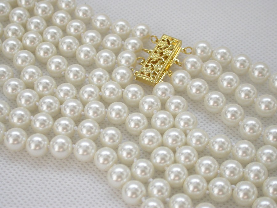 AAA 17" 4row 8mm 10mm round white south sea shell pearls necklace c1529