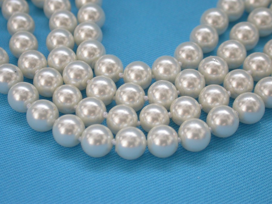 AAA 17" 4row 8mm 10mm round white south sea shell pearls necklace c1529