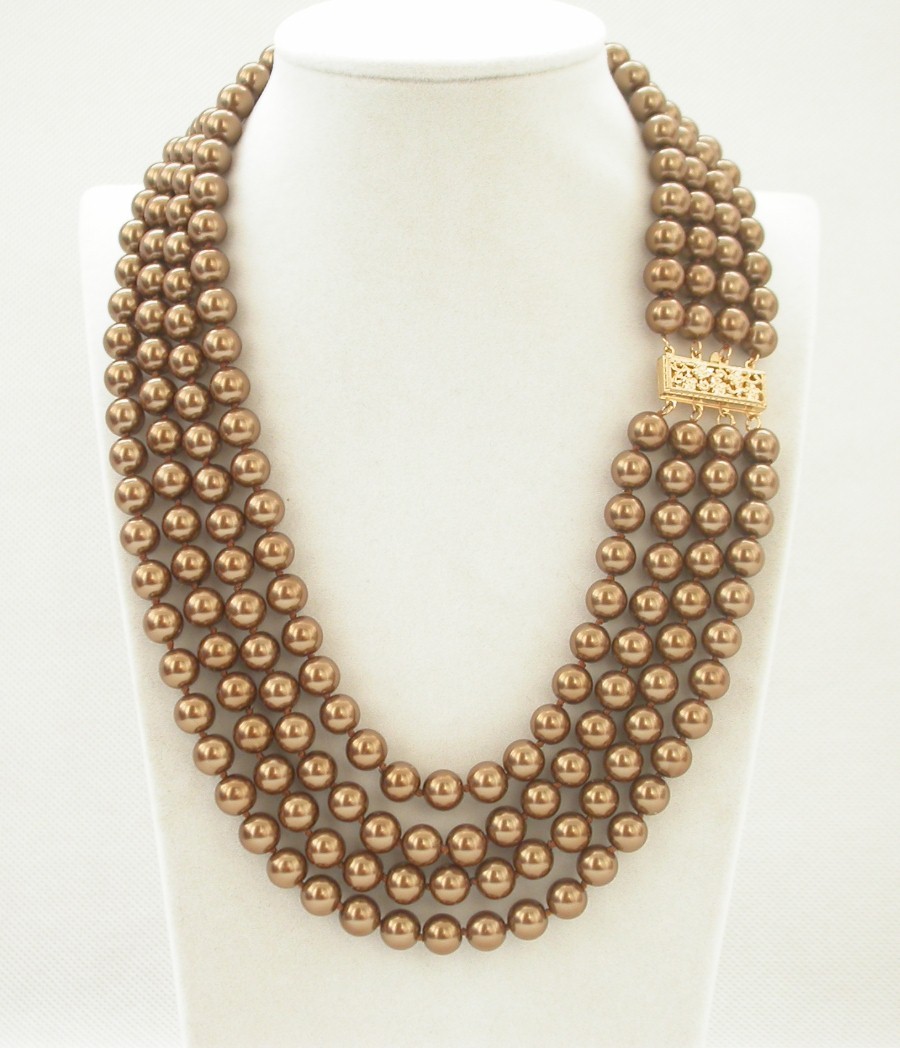 AAA 17" 4row 8mm round coffee south sea shell pearls necklace c1530