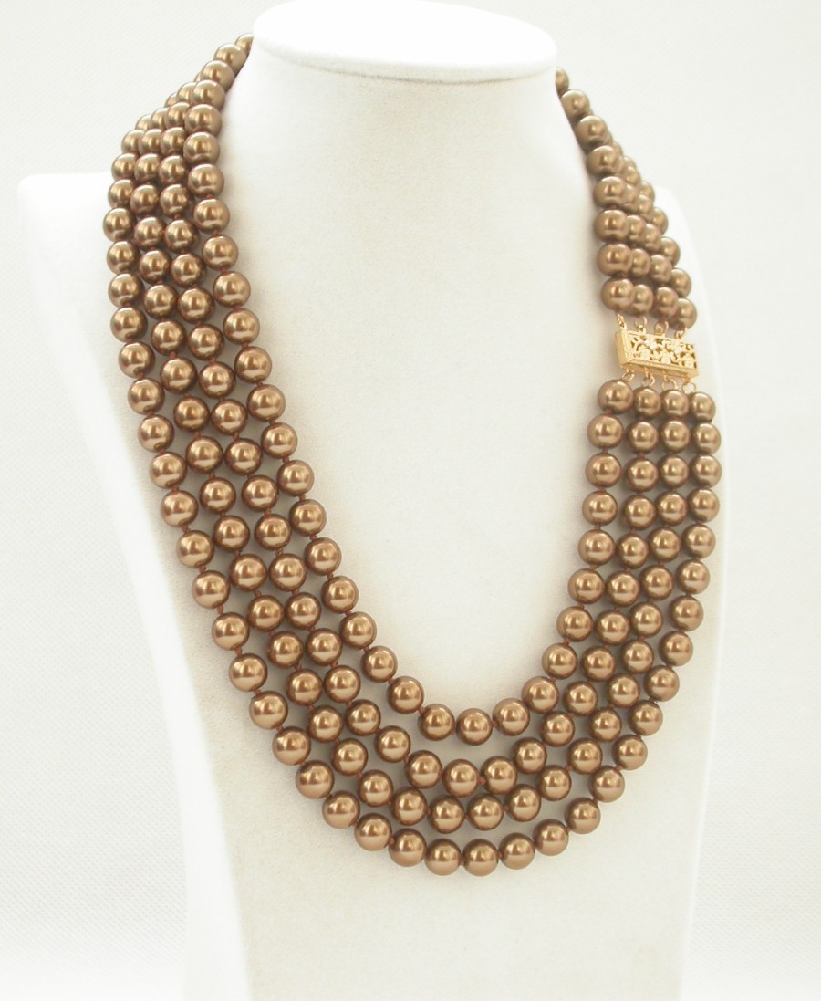 AAA 17" 4row 8mm round coffee south sea shell pearls necklace c1530