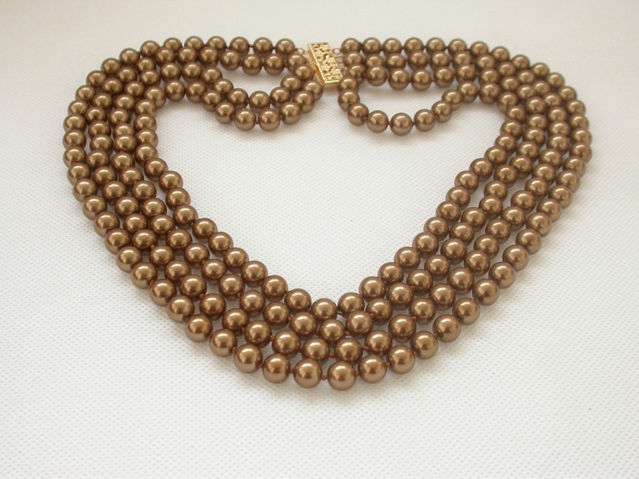 AAA 17" 4row 8mm round coffee south sea shell pearls necklace c1530