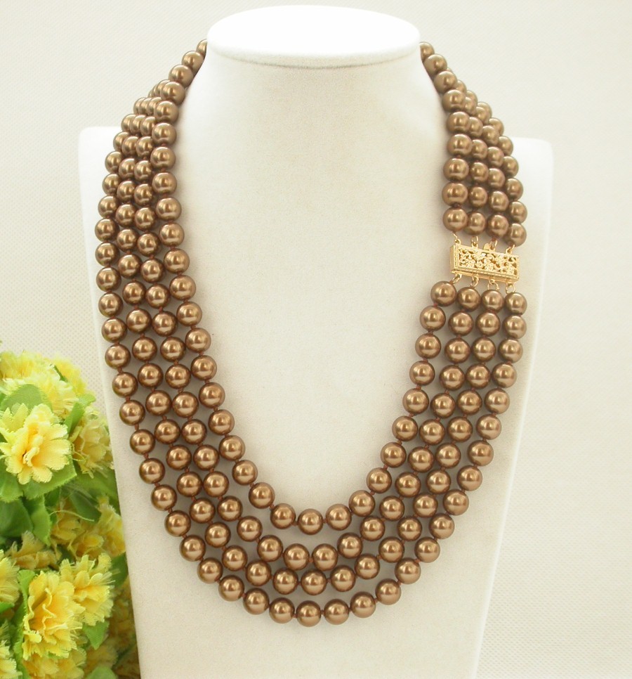 AAA 17" 4row 8mm round coffee south sea shell pearls necklace c1530