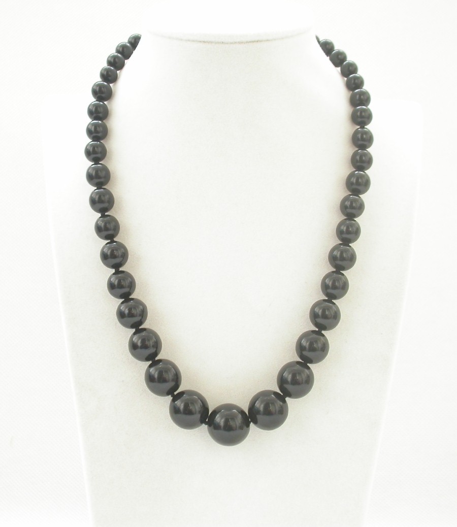 AAA GRADUATED 100% NATURAL 8-16MM ROUND BLACK CORAL NECKLACE 14K clasp c1533
