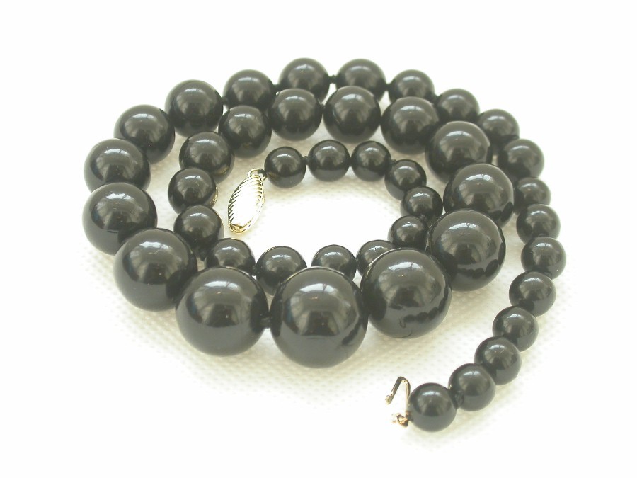 AAA GRADUATED 100% NATURAL 8-16MM ROUND BLACK CORAL NECKLACE 14K clasp c1533