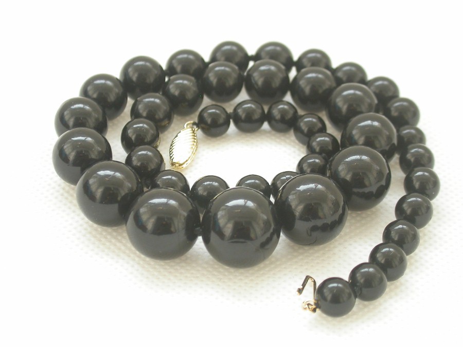 AAA GRADUATED 100% NATURAL 8-16MM ROUND BLACK CORAL NECKLACE 14K clasp c1533