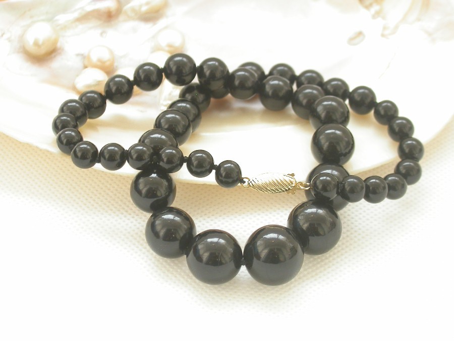 AAA GRADUATED 100% NATURAL 8-16MM ROUND BLACK CORAL NECKLACE 14K clasp c1533
