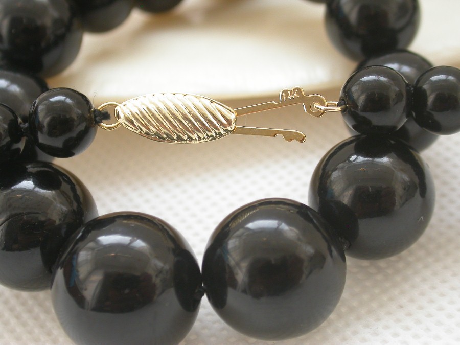 AAA GRADUATED 100% NATURAL 8-16MM ROUND BLACK CORAL NECKLACE 14K clasp c1533