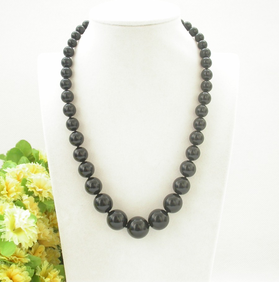 AAA GRADUATED 100% NATURAL 8-16MM ROUND BLACK CORAL NECKLACE 14K clasp c1533