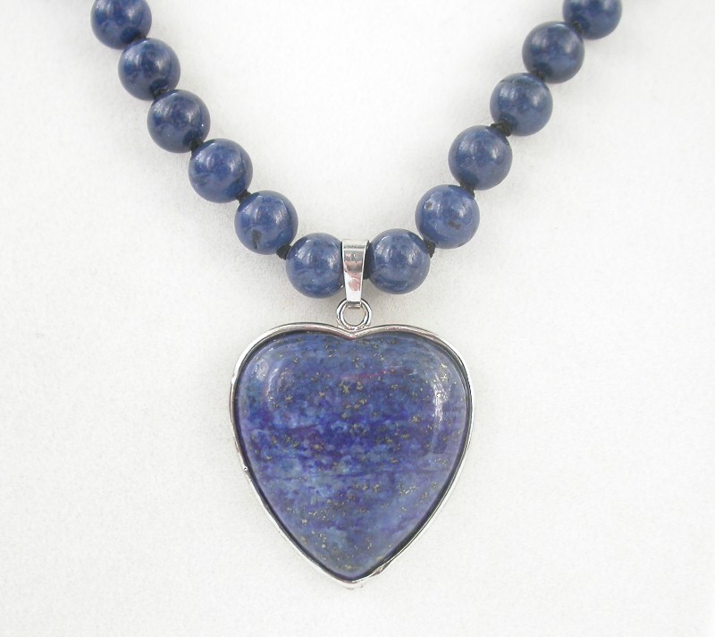 natural 18" 6mm 8mm 10mm round heart blue lapis lazuli beads Pendant necklace c1541