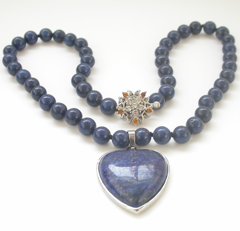 natural 18" 6mm 8mm 10mm round heart blue lapis lazuli beads Pendant necklace c1541