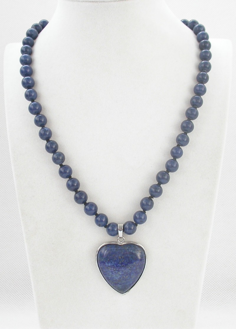 natural 18" 6mm 8mm 10mm round heart blue lapis lazuli beads Pendant necklace c1541