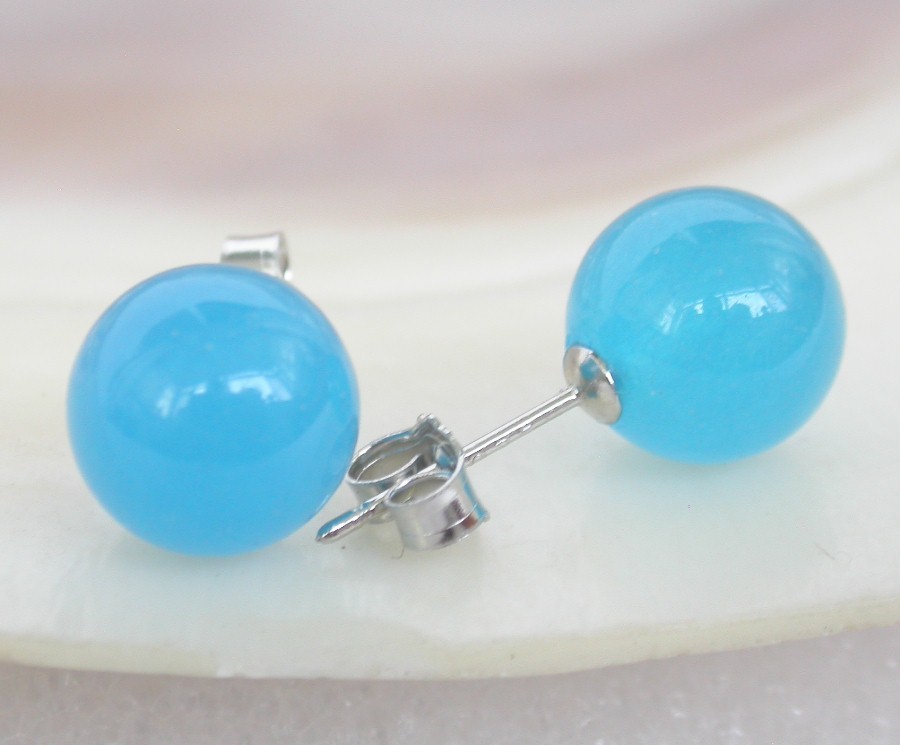 AAA Selectable natural Studs 10mm round Multi-color lapis lazuli jade Earrings 14K gold