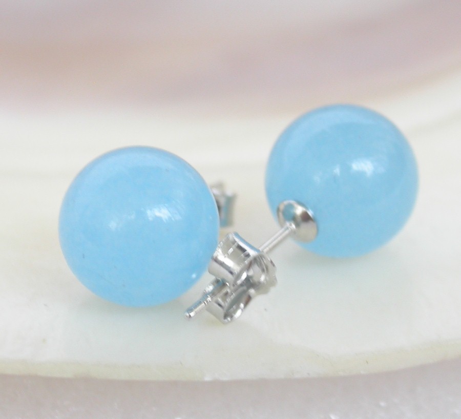 AAA Selectable natural Studs 10mm round Multi-color lapis lazuli jade Earrings 14K gold