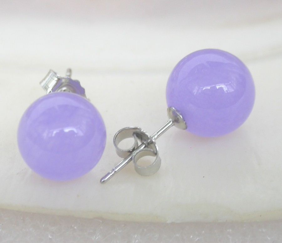 AAA Selectable natural Studs 10mm round Multi-color lapis lazuli jade Earrings 14K gold