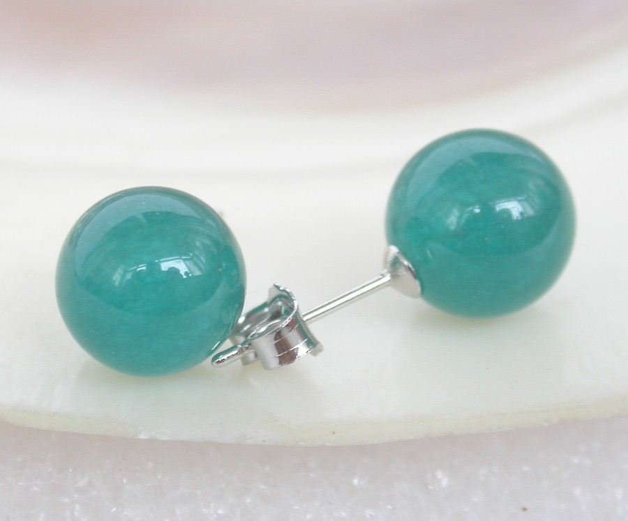 AAA Selectable natural Studs 10mm round Multi-color lapis lazuli jade Earrings 14K gold
