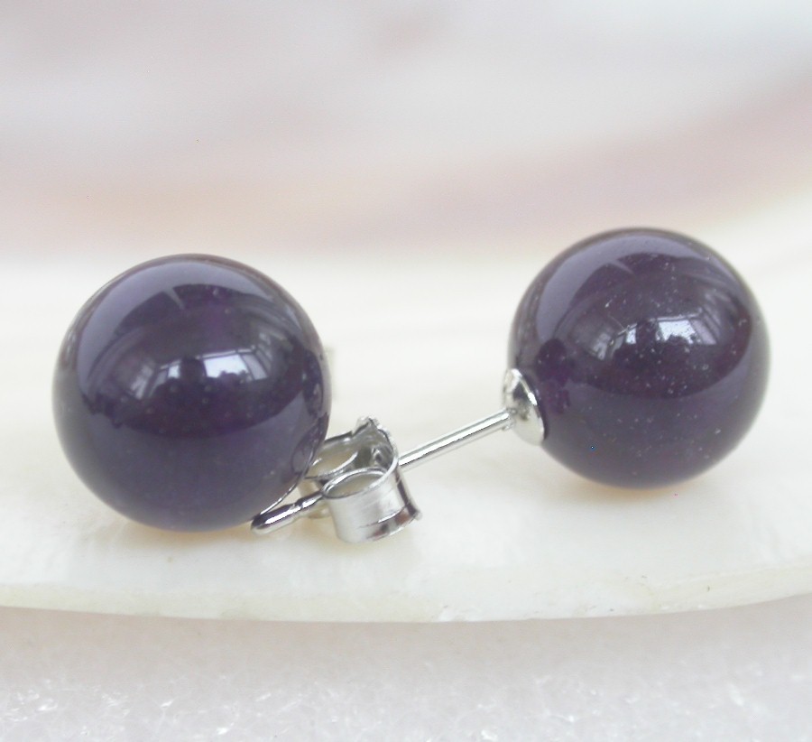 AAA Selectable natural Studs 10mm round Multi-color lapis lazuli jade Earrings 14K gold