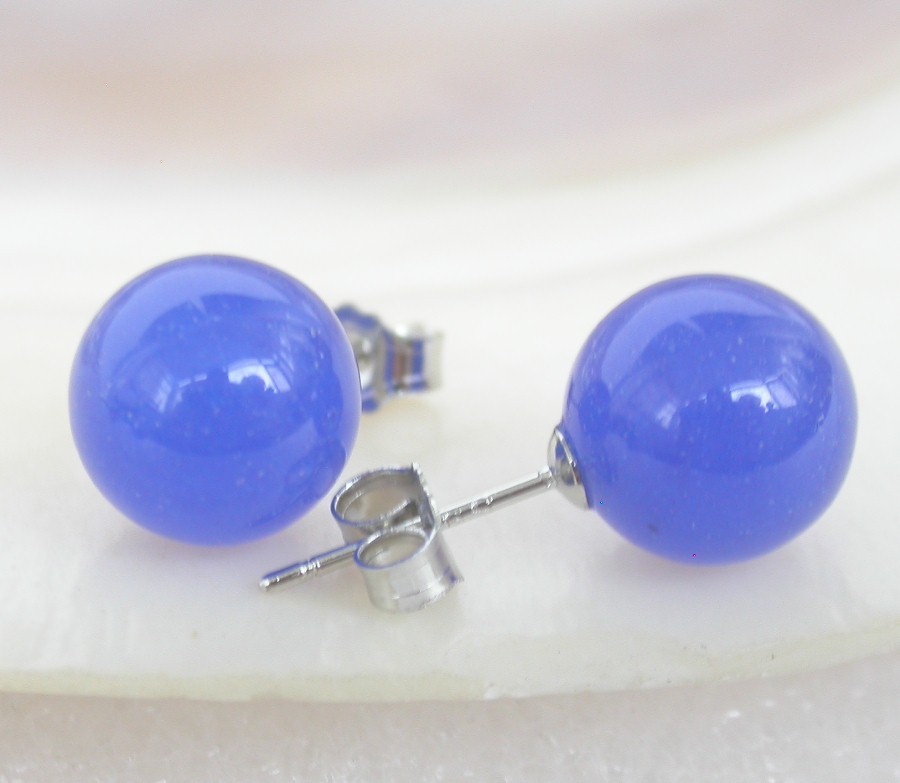 AAA Selectable natural Studs 10mm round Multi-color lapis lazuli jade Earrings 14K gold