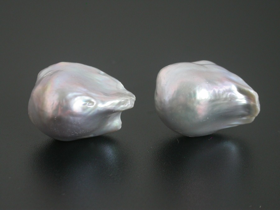 Baroque Studs 25mm Gray Reborn keshi pearls Earrings 14K Solid Gold Post C1077
