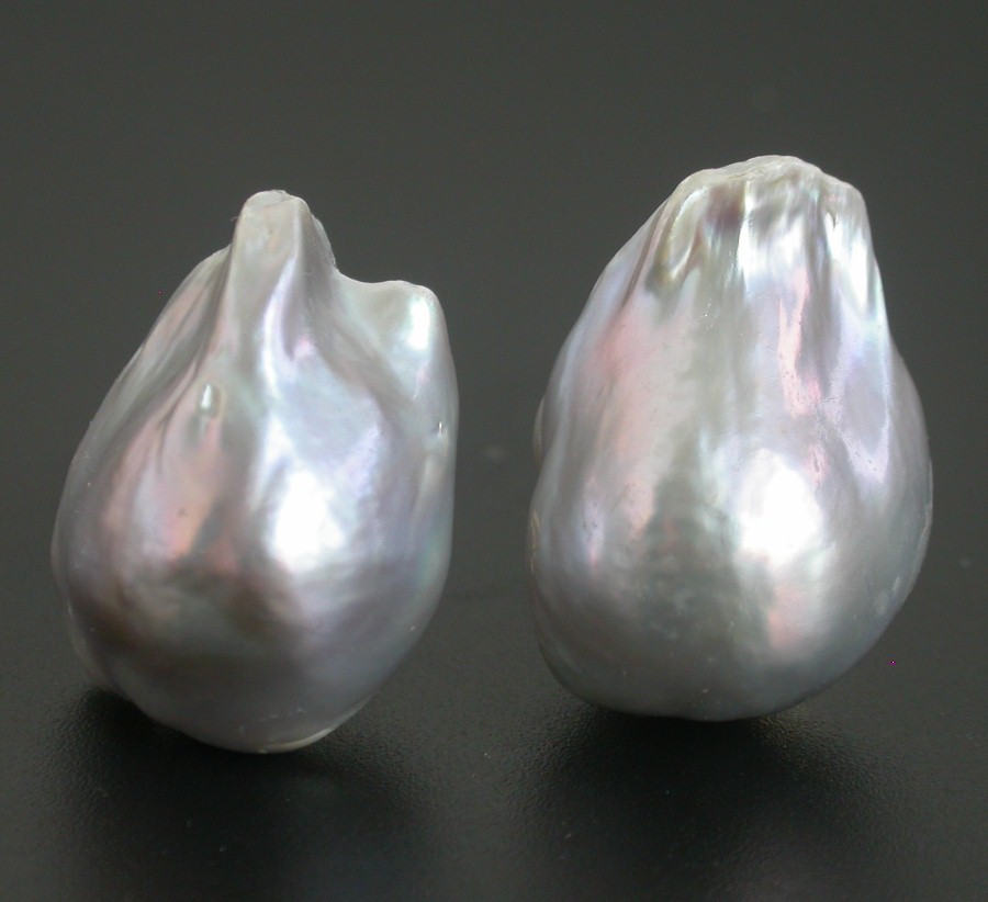 Baroque Studs 25mm Gray Reborn keshi pearls Earrings 14K Solid Gold Post C1077
