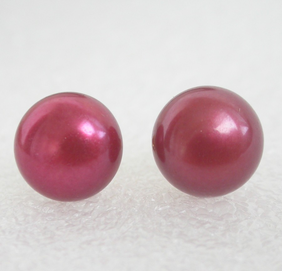 AAA Studs 11mm Red Round Pearls Earrings 14K Solid Gold Post c1080