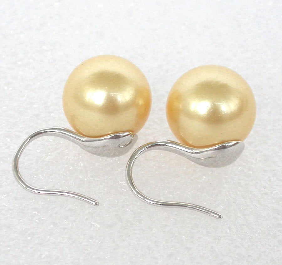 Stud Dangle 8/10/12mm round yellow south sea shell pearls Earrings 925sc hook c1123