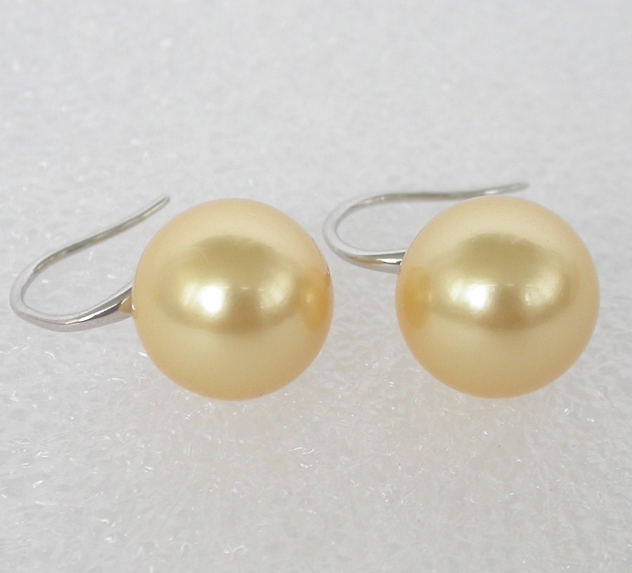 Stud Dangle 8/10/12mm round yellow south sea shell pearls Earrings 925sc hook c1123